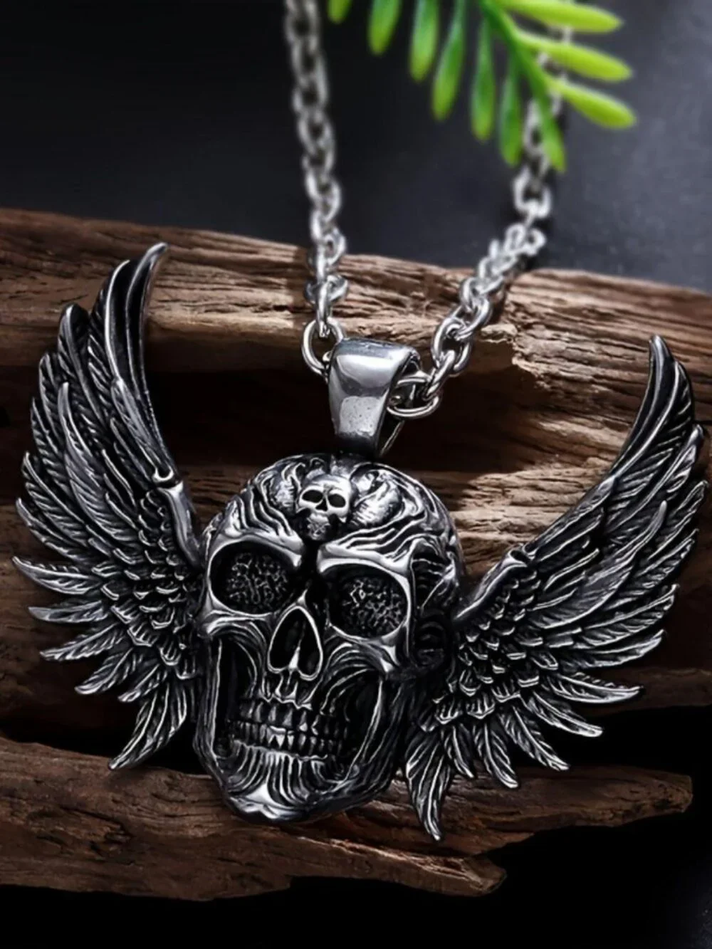 Mens deathwing skull pendant necklace 316L stainless steel